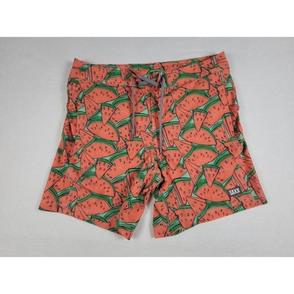 SAXX Betawave 2N1 Board Shorts Mens 34 Lined‎ Watermelon Print Swim Trunks